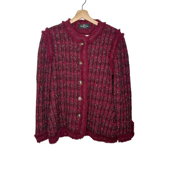Peter PJ Jan Vintage Red Boucle Knit Jacket 6 / Medium Wool - Picture 2 of 6